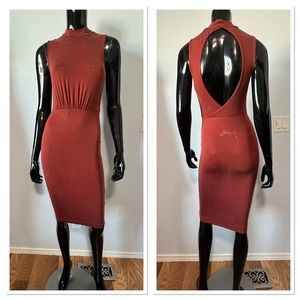 & other stories Bodycon Cutout Midi Dress Sz 4 Burnt Orange/Rust Cupro & Spandex